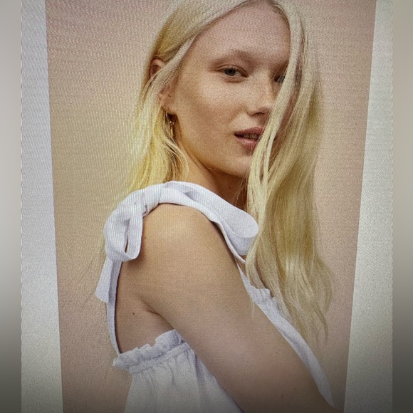 H&M jacquard floral tie shoulder swingy white tank NWT size XXL - Picture 2 of 8